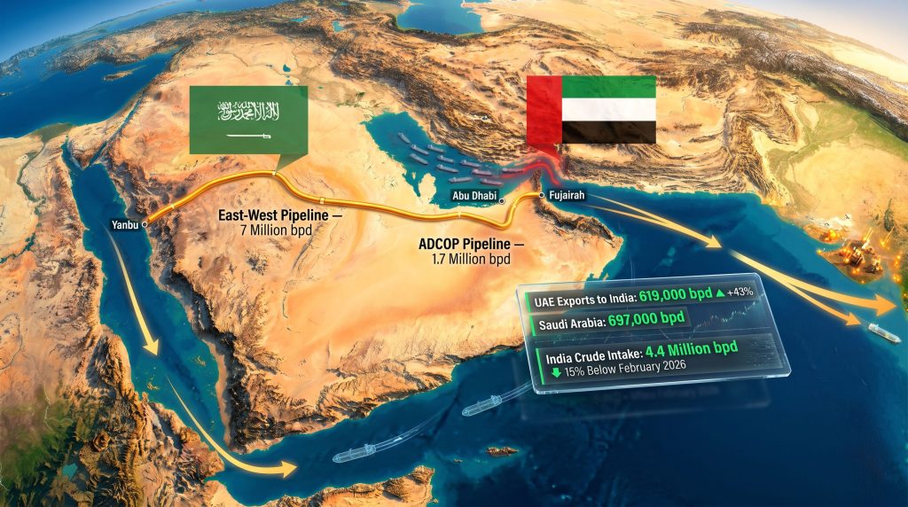 Hormuz bypass capacity could reach two-thirds of pre-war flows — but no route is fully secure.